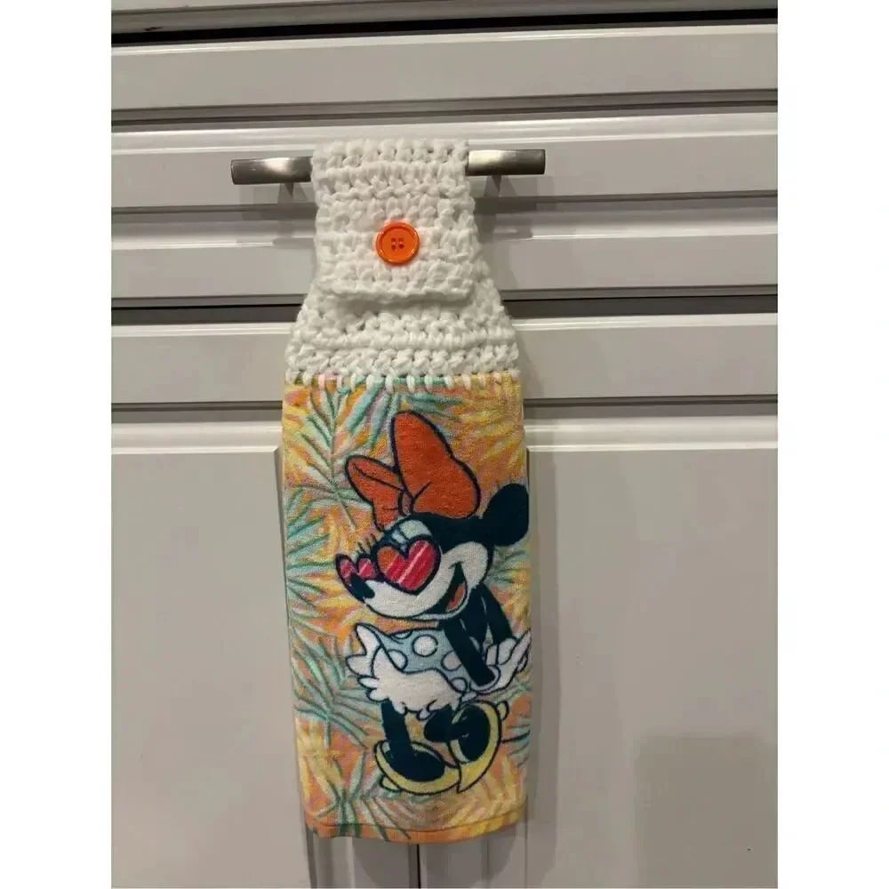 Crochet Top Kitchen Towel-Minnie mouse orange button white top